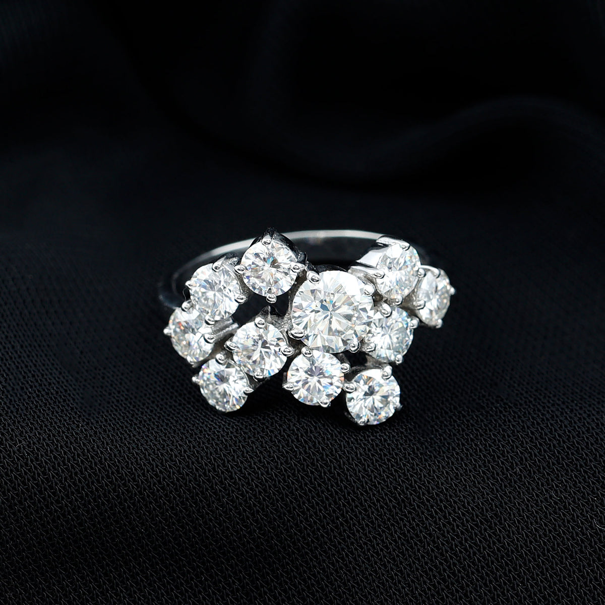Certified Round Moissanite Cluster Engagement Ring for Women D-VS1 - Rosec Jewels
