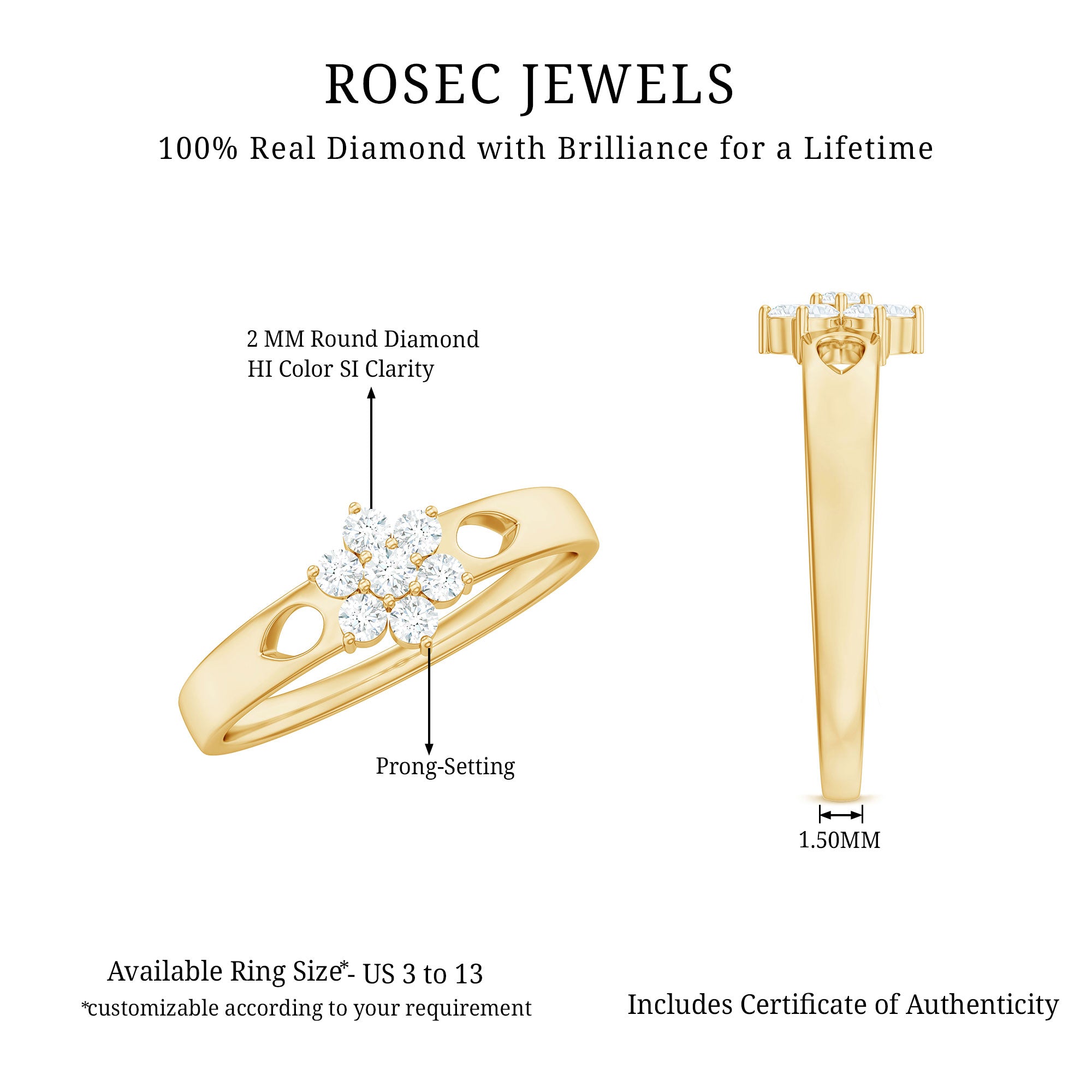 Rosec Jewels-Nature Inspired Diamond Flower Promise Ring for Proposal