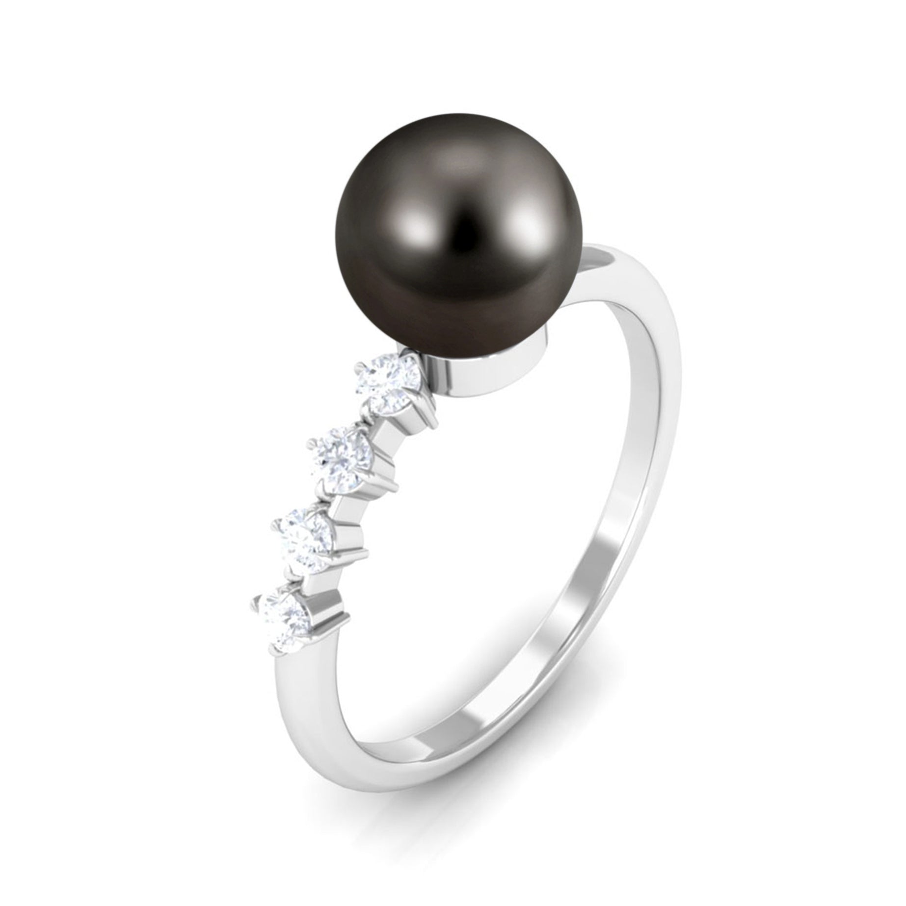 Designer Tahitian Pearl Solitaire Engagement Ring with Diamond AAA - Rosec Jewels