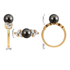 Tahitian Black Pearl and Diamond Leaf Minimal Engagement Ring AAA - Rosec Jewels