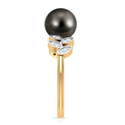 Tahitian Black Pearl and Diamond Leaf Minimal Engagement Ring AAA - Rosec Jewels