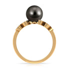 Tahitian Black Pearl and Diamond Leaf Minimal Engagement Ring AAA - Rosec Jewels
