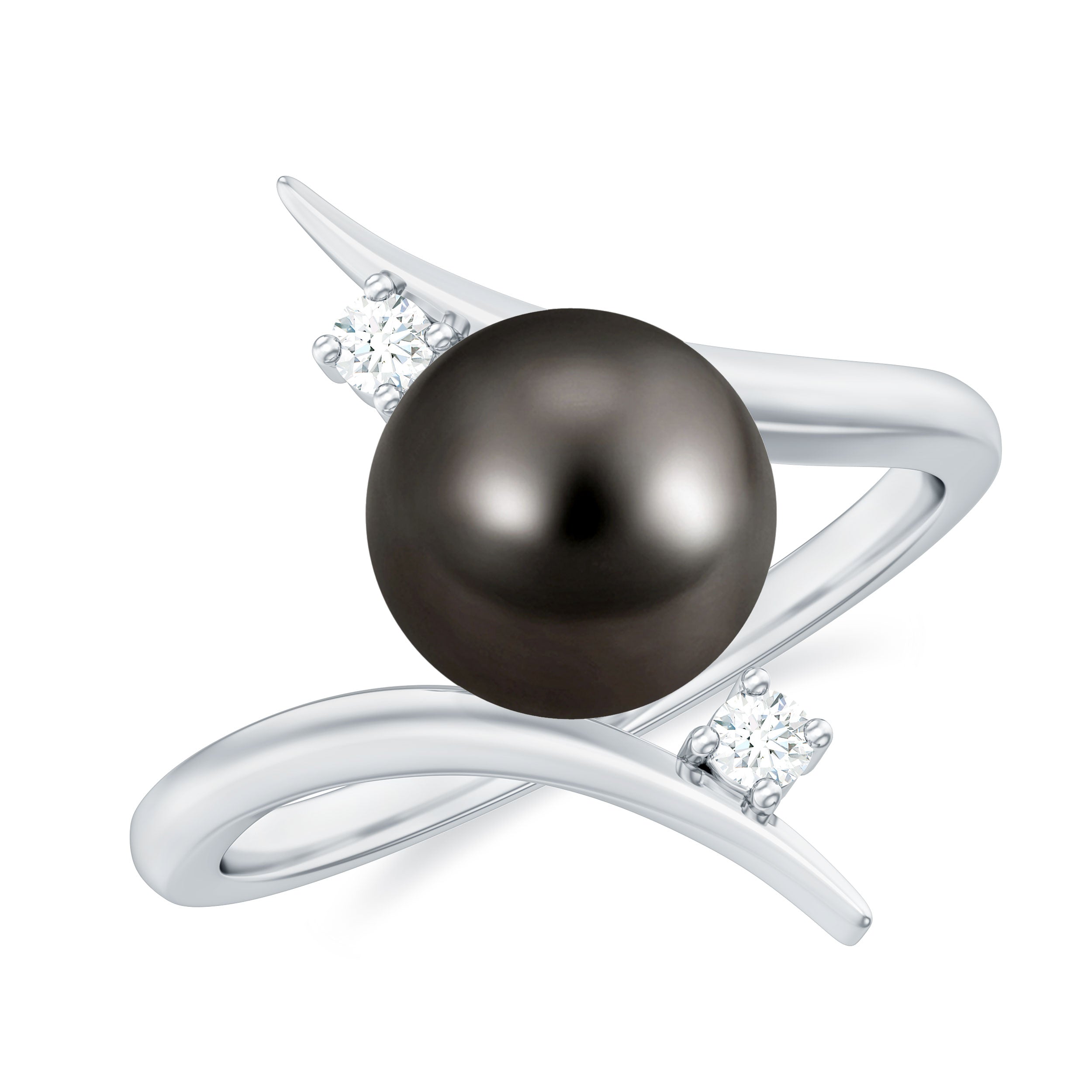 Rosec Jewels-Tahitian Black Pearl Bypass Engagement Ring with Diamond