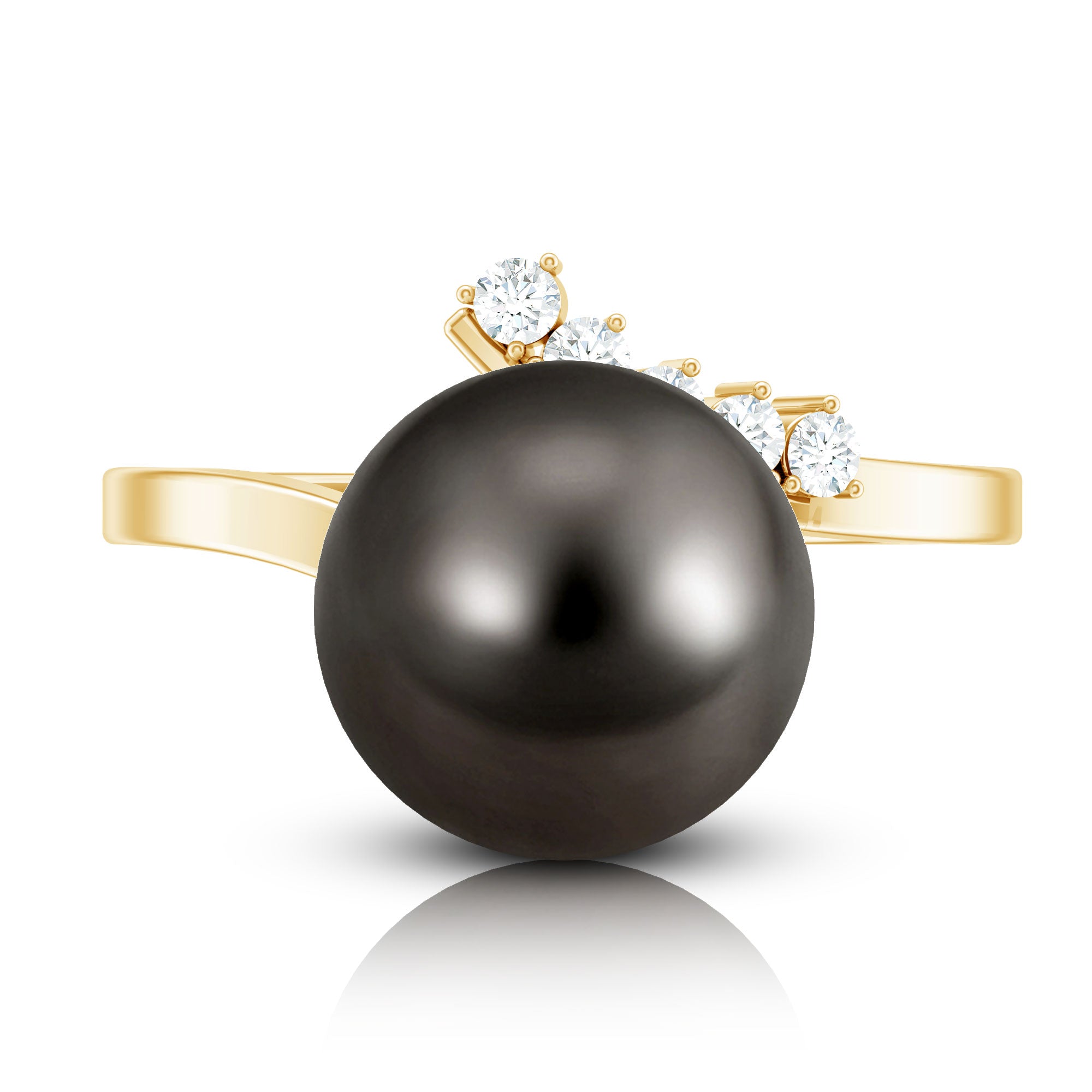 7.75 CT Designer Tahitian Pearl Solitaire Ring with Diamond AAA - Rosec Jewels