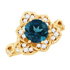 London Blue Topaz and Diamond Cocktail Flower Engagement Ring AAA - Rosec Jewels