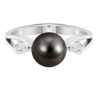 Solitaire Tahitian Pearl Contemporary Engagement Ring with Diamond AAA - Rosec Jewels