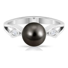 Solitaire Tahitian Pearl Contemporary Engagement Ring with Diamond AAA - Rosec Jewels
