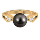 Solitaire Tahitian Pearl Contemporary Engagement Ring with Diamond AAA - Rosec Jewels