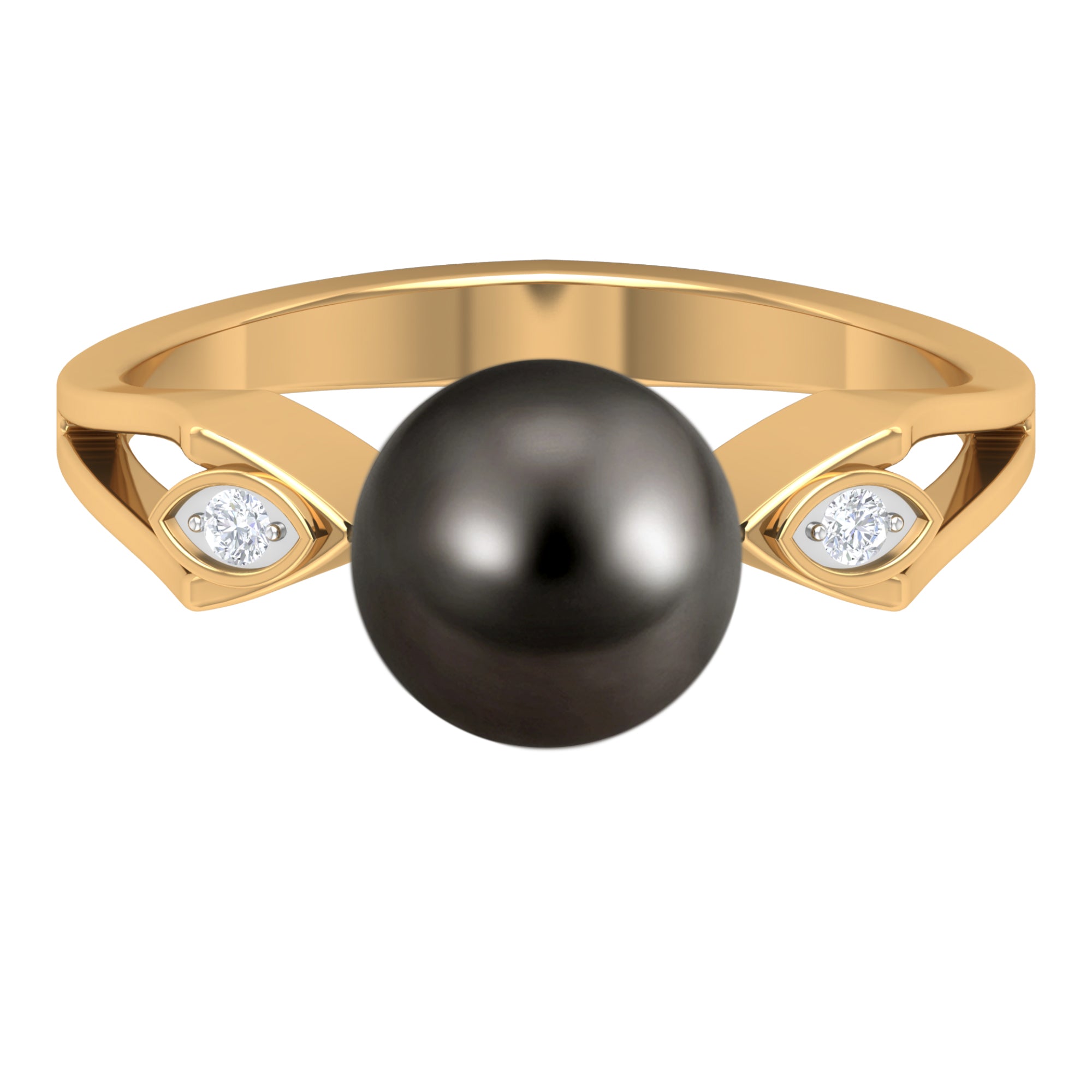 Solitaire Tahitian Pearl Contemporary Engagement Ring with Diamond AAA - Rosec Jewels