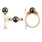 Solitaire Tahitian Pearl Contemporary Engagement Ring with Diamond AAA - Rosec Jewels