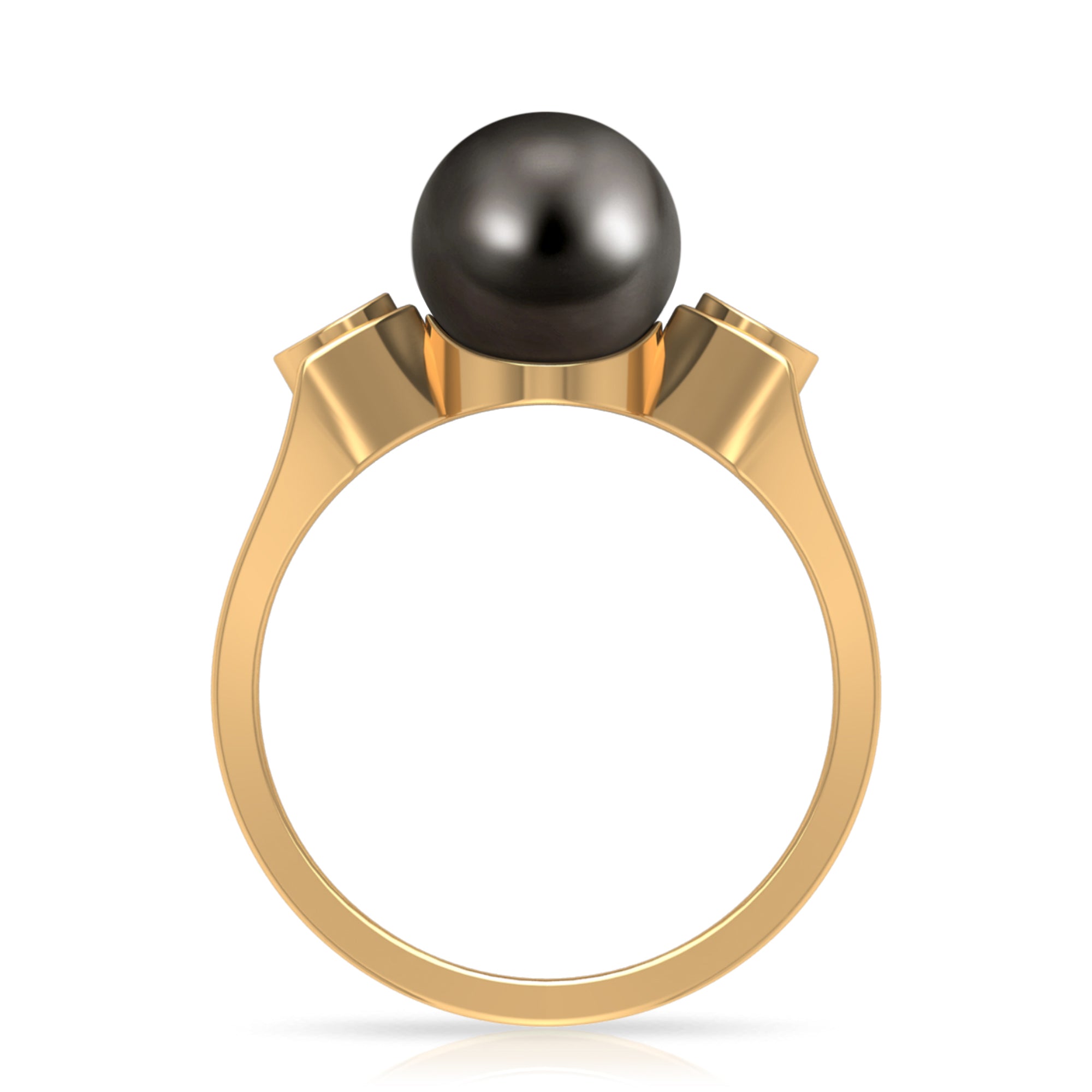 Solitaire Tahitian Pearl Contemporary Engagement Ring with Diamond AAA - Rosec Jewels