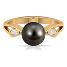Solitaire Tahitian Pearl Contemporary Engagement Ring with Diamond AAA - Rosec Jewels
