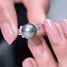 7.50 Carat Real Tahitian Black Pearl Solitaire Engagement Ring AAA - Rosec Jewels