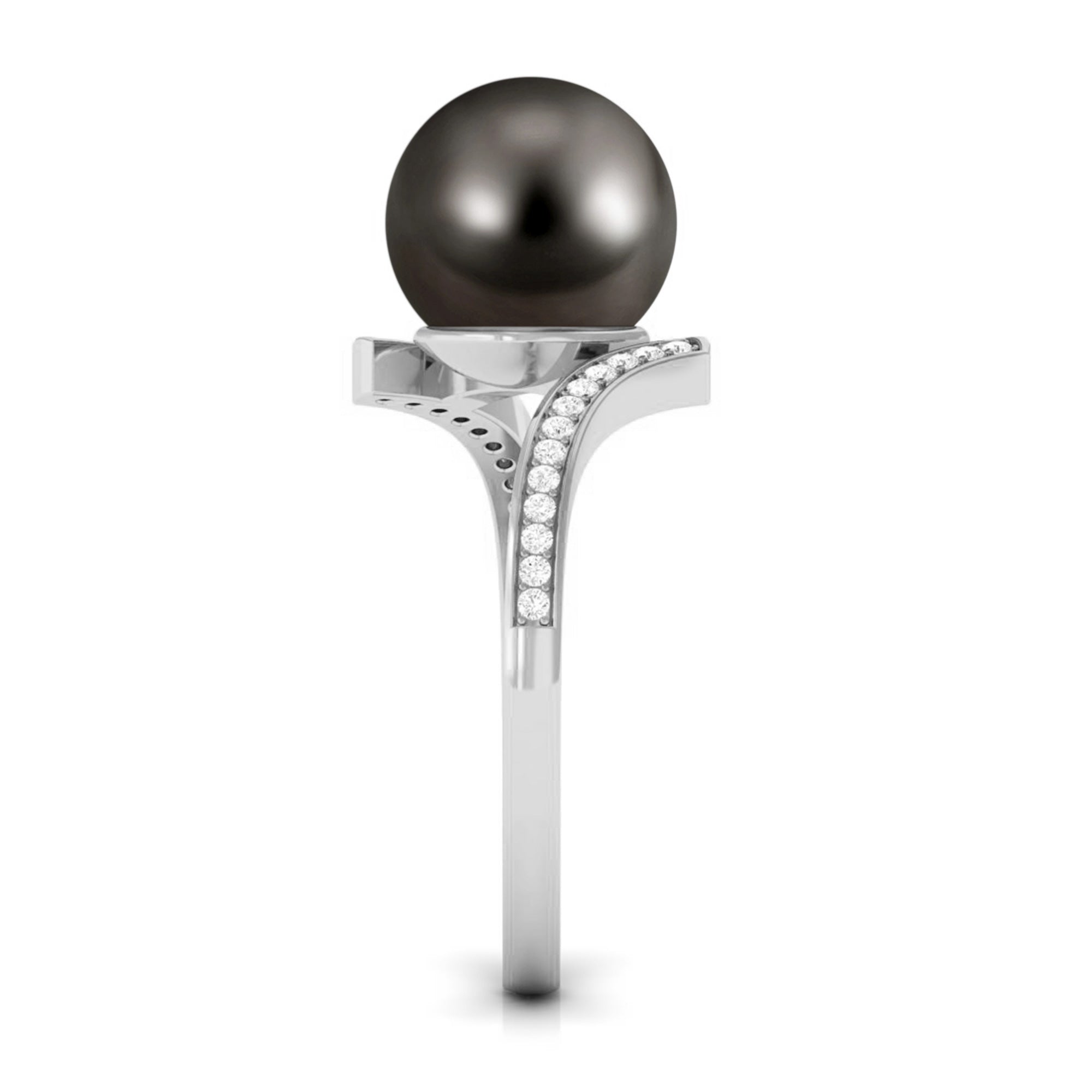 Rosec Jewels-Tahitian Pearl Bypass Engagement Ring with Diamond