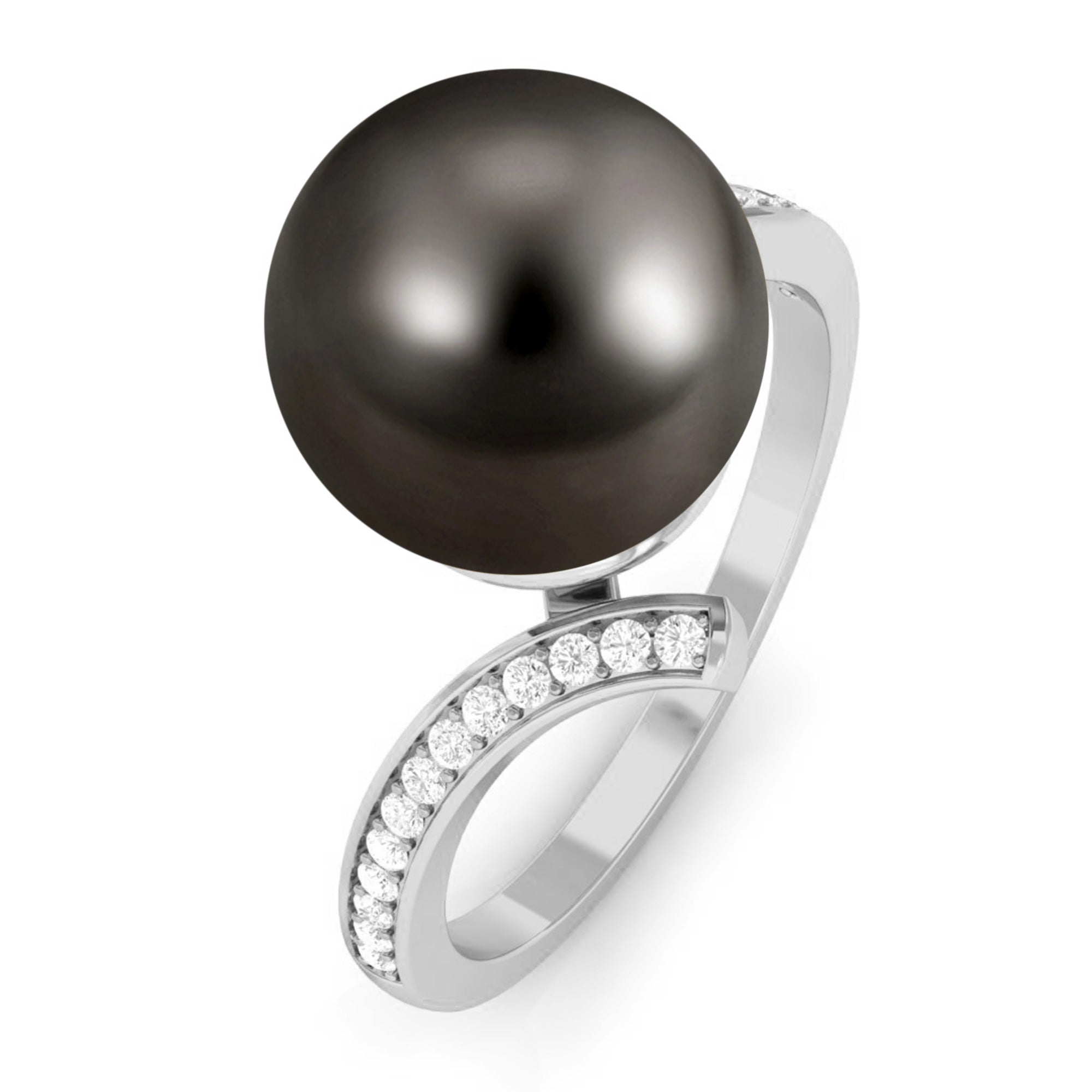 Rosec Jewels-Tahitian Pearl Bypass Engagement Ring with Diamond