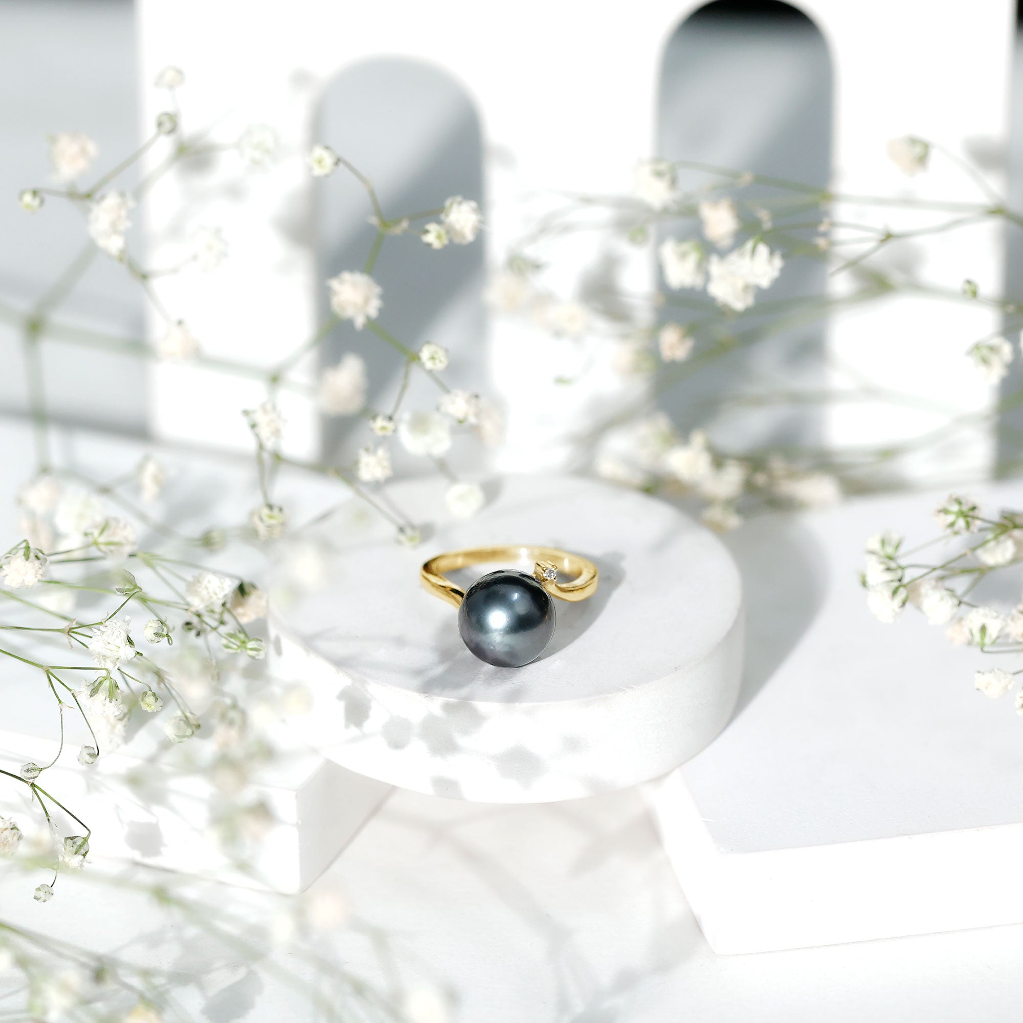 7.5 Carat Solitaire Tahitian Pearl Bypass Engagement Ring with Diamond AAA - Rosec Jewels