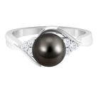 Bypass Tahitian Pearl Engagement Ring with Diamond Trio AAA - Rosec Jewels
