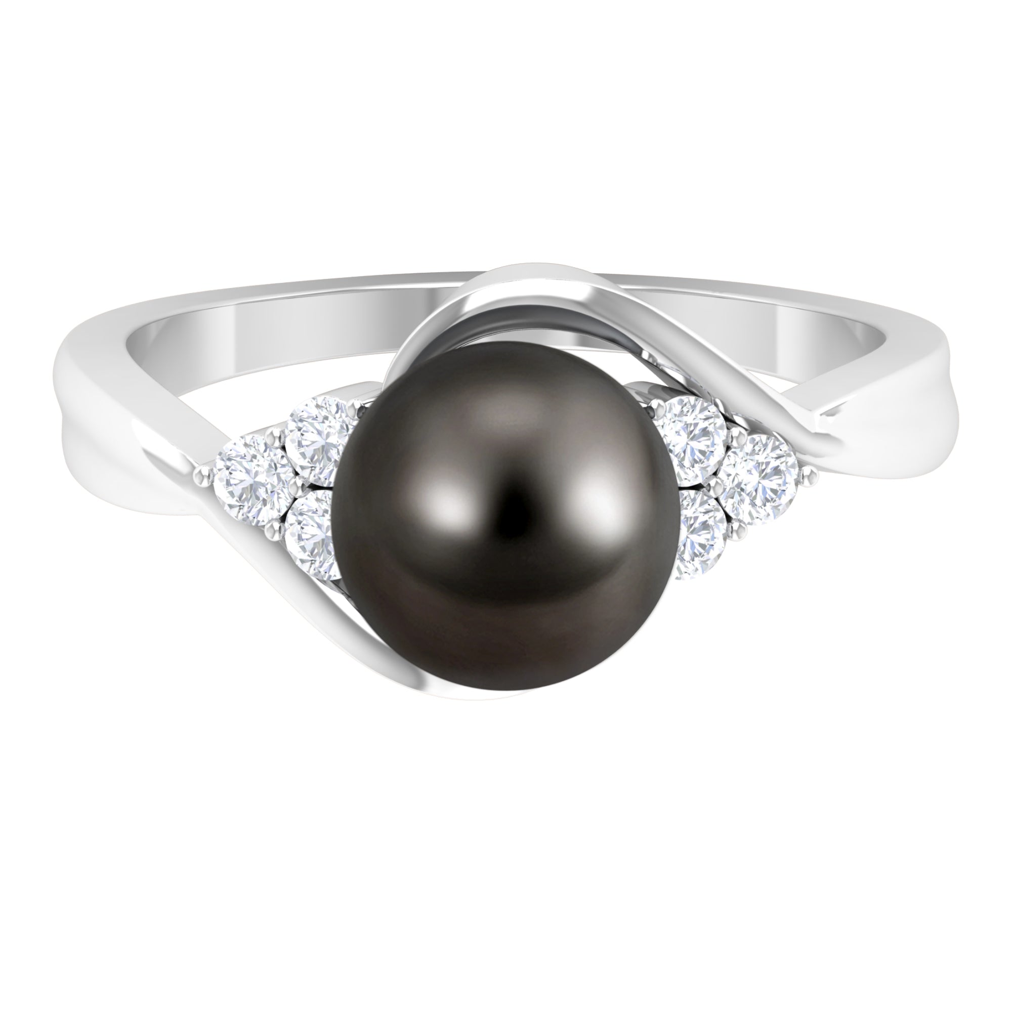Bypass Tahitian Pearl Engagement Ring with Diamond Trio AAA - Rosec Jewels