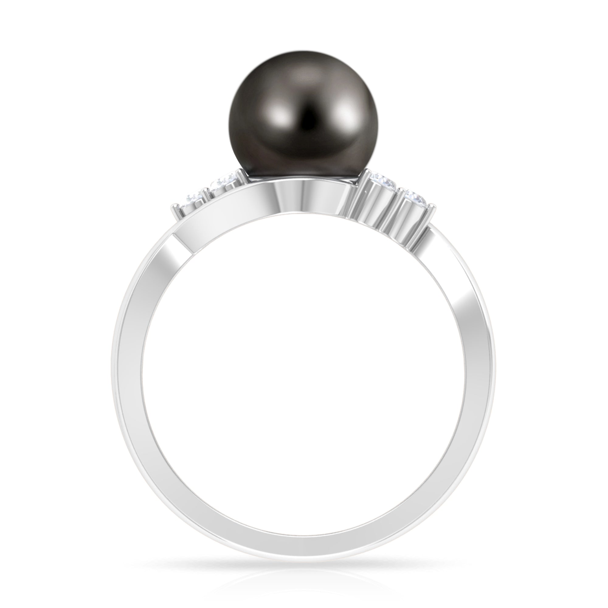Bypass Tahitian Pearl Engagement Ring with Diamond Trio AAA - Rosec Jewels