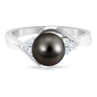 Bypass Tahitian Pearl Engagement Ring with Diamond Trio AAA - Rosec Jewels