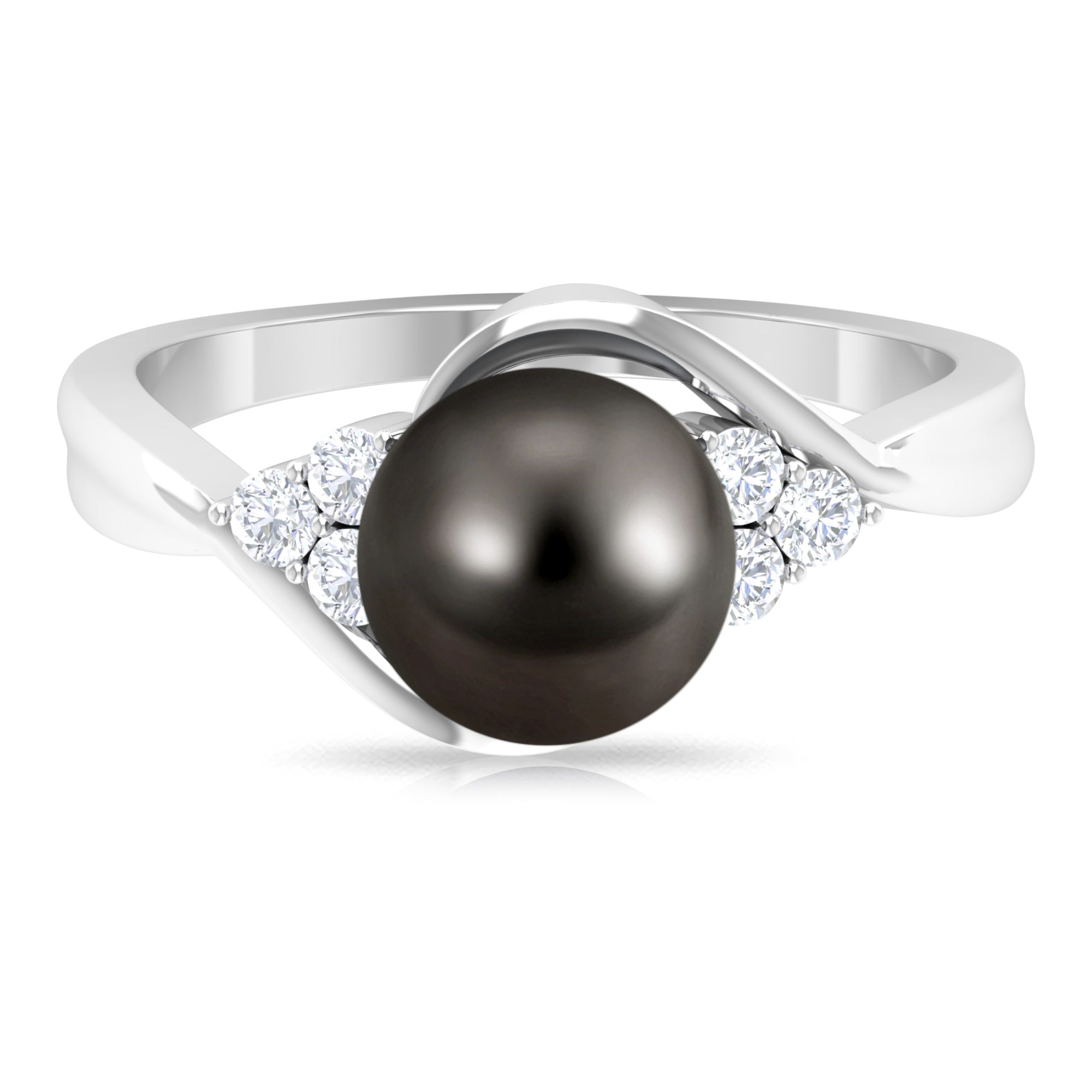 Bypass Tahitian Pearl Engagement Ring with Diamond Trio AAA - Rosec Jewels