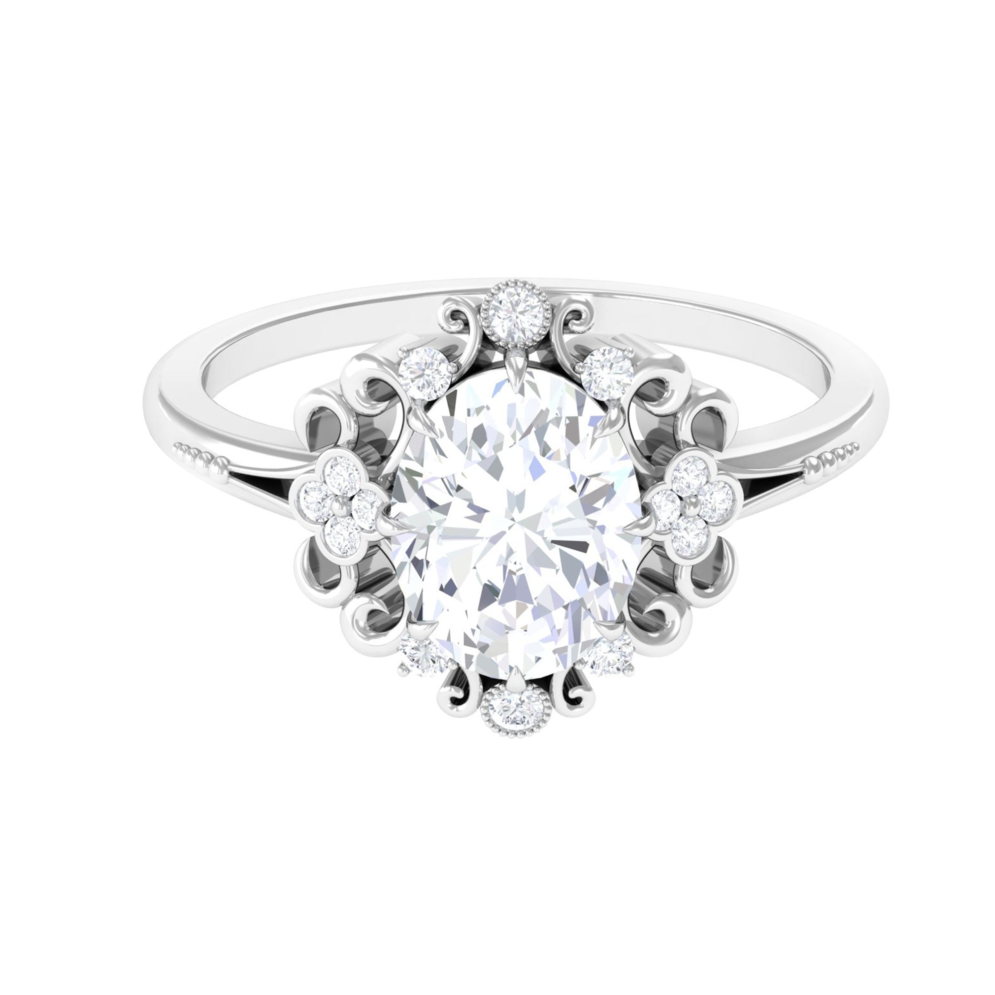 7X9mm Oval Cut Certified Moissanite Vintage Statement Ring D-VS1 - Rosec Jewels