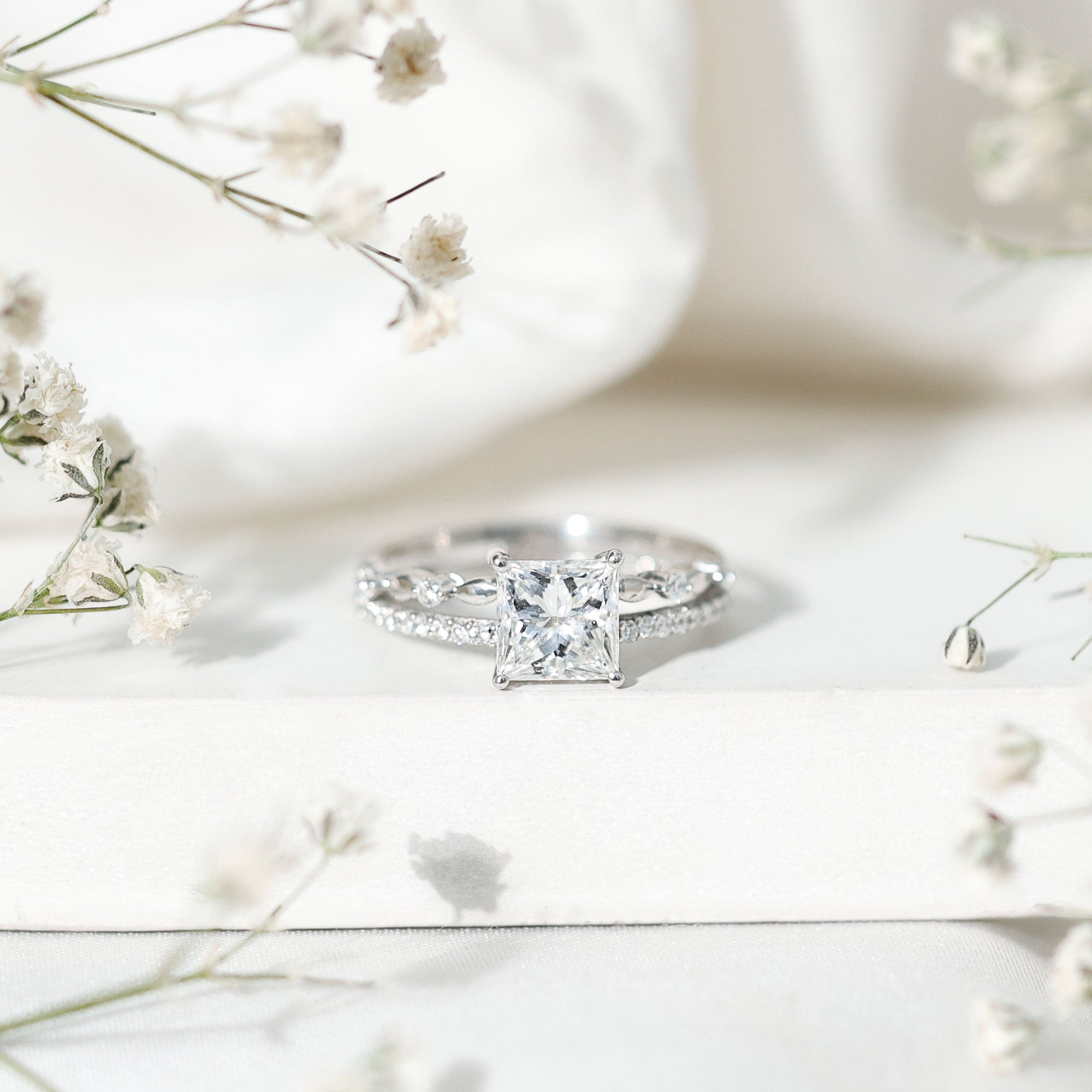 Rosec Jewels-Moissanite Square Cut Engagement Ring With Certificate