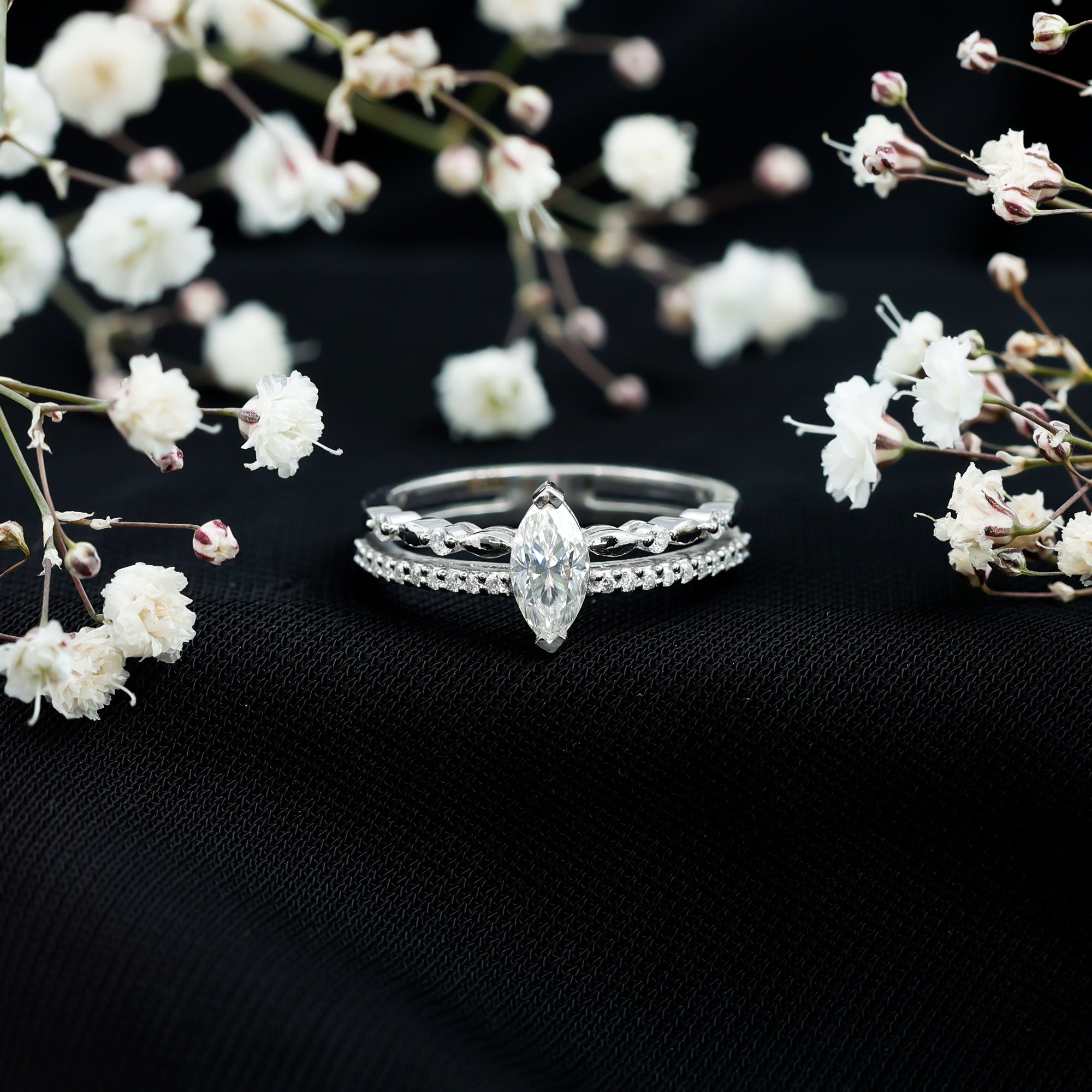 Certified Brilliant Cut Moissanite Marquise Cut Engagement Ring D-VS1 - Rosec Jewels