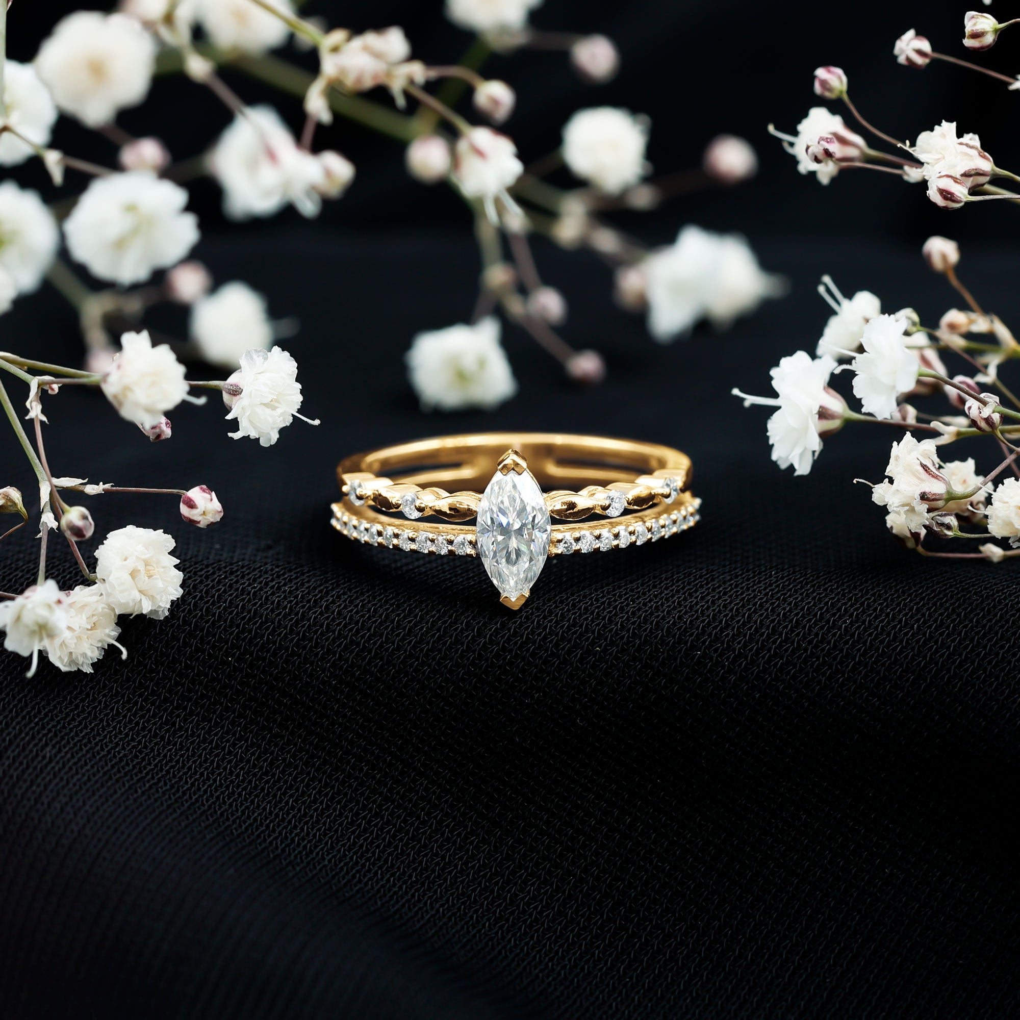 Certified Brilliant Cut Moissanite Marquise Cut Engagement Ring D-VS1 - Rosec Jewels