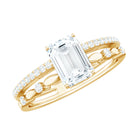 Rosec Jewels-6X8 mm Emerald Cut Moissanite Solitaire Engagement Double Band Ring