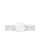 6mm Cushion Cut Moissanite Solitaire Double Band Engagement Ring D-VS1 - Rosec Jewels