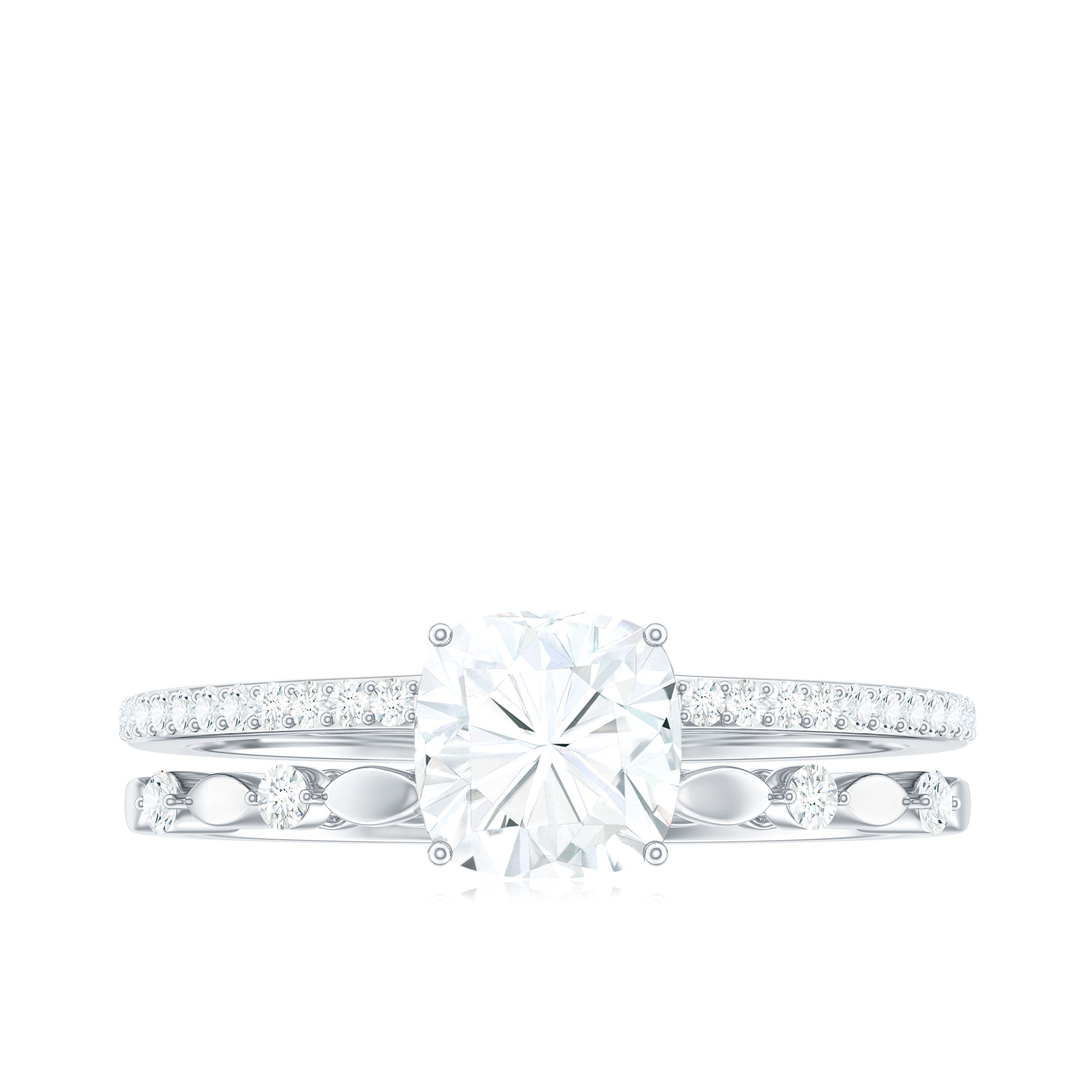 6mm Cushion Cut Moissanite Solitaire Double Band Engagement Ring D-VS1 - Rosec Jewels