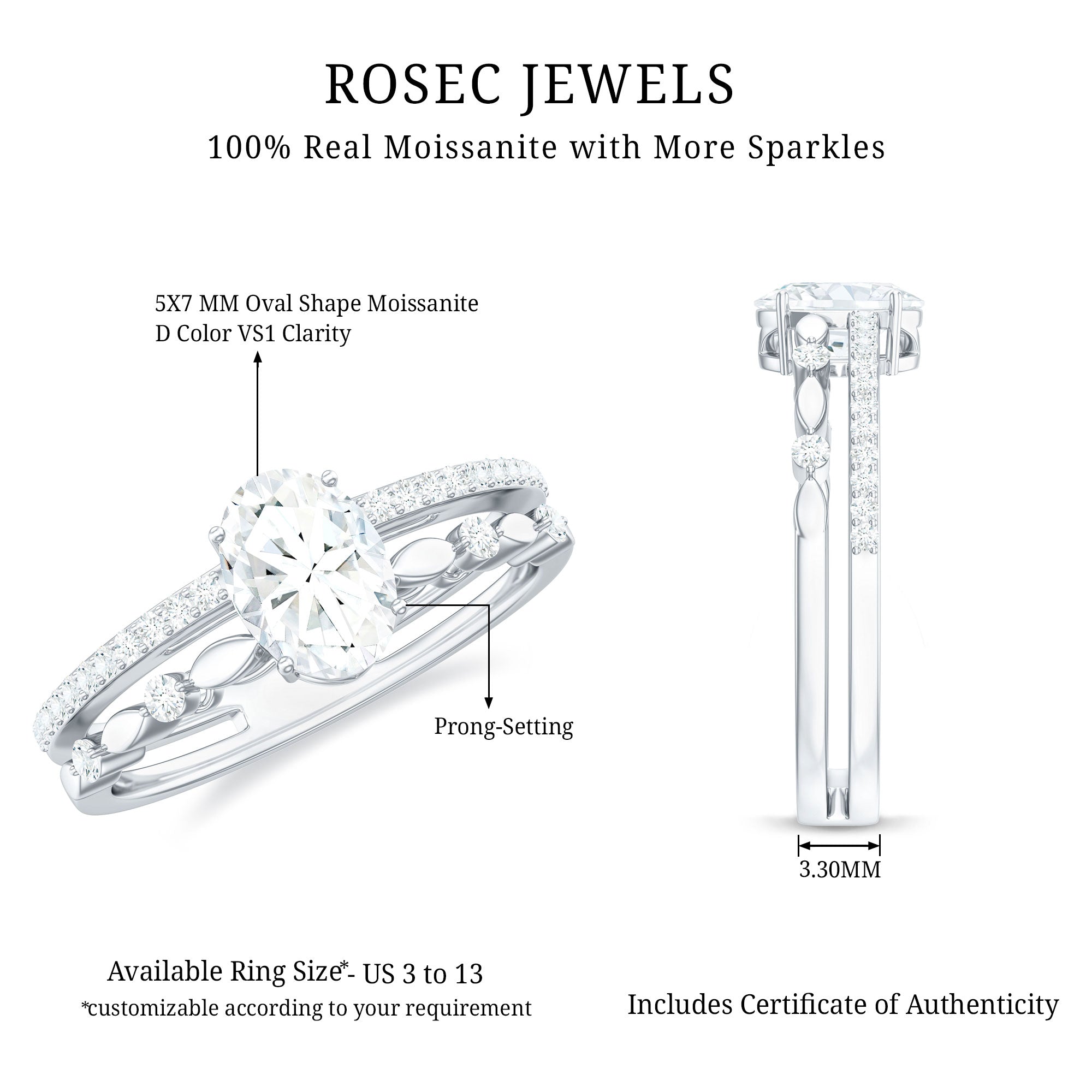 Rosec Jewels-Oval Cut Moissanite Engagement Ring For Women