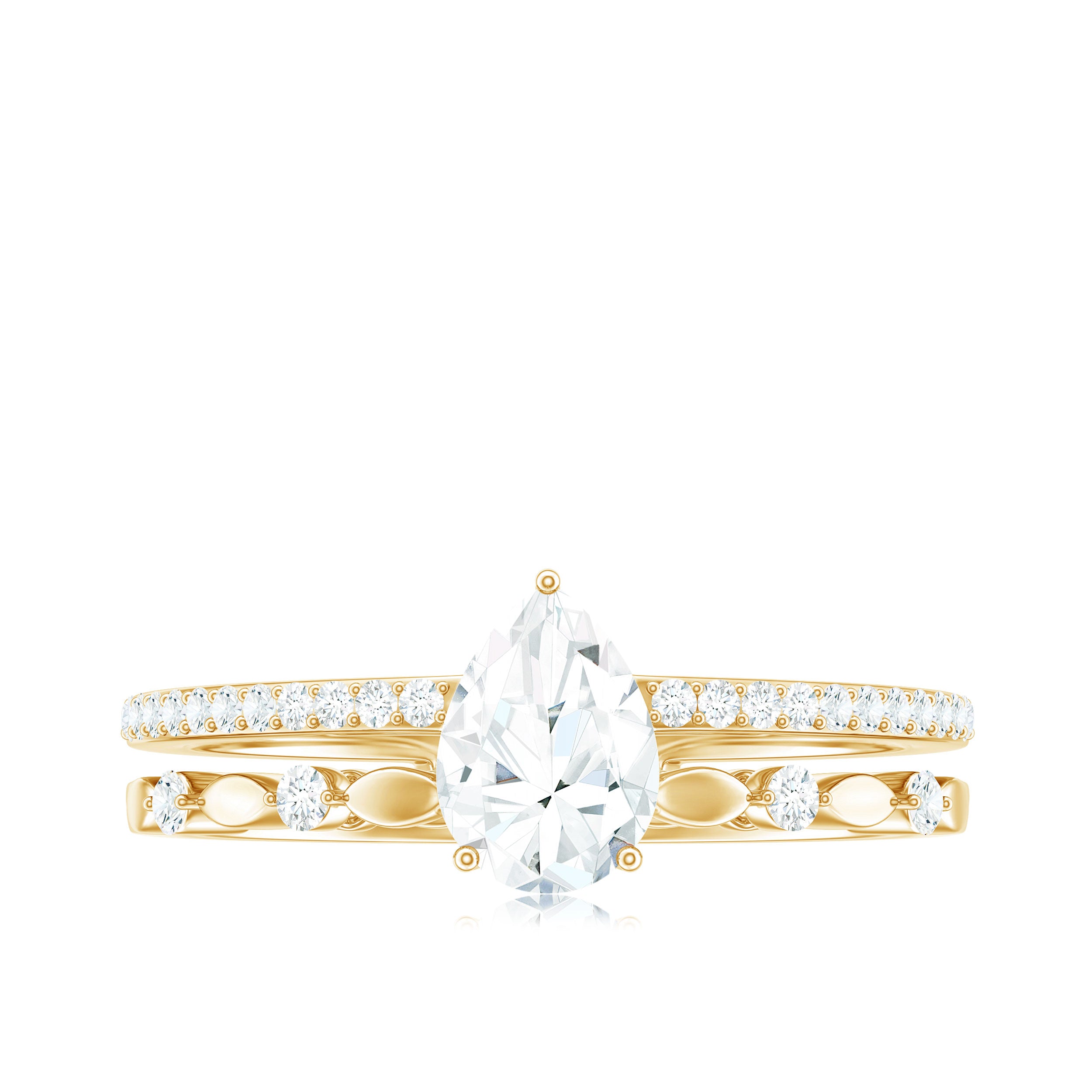 Pear Shaped Moissanite Double Band Engagement Ring D-VS1 - Rosec Jewels