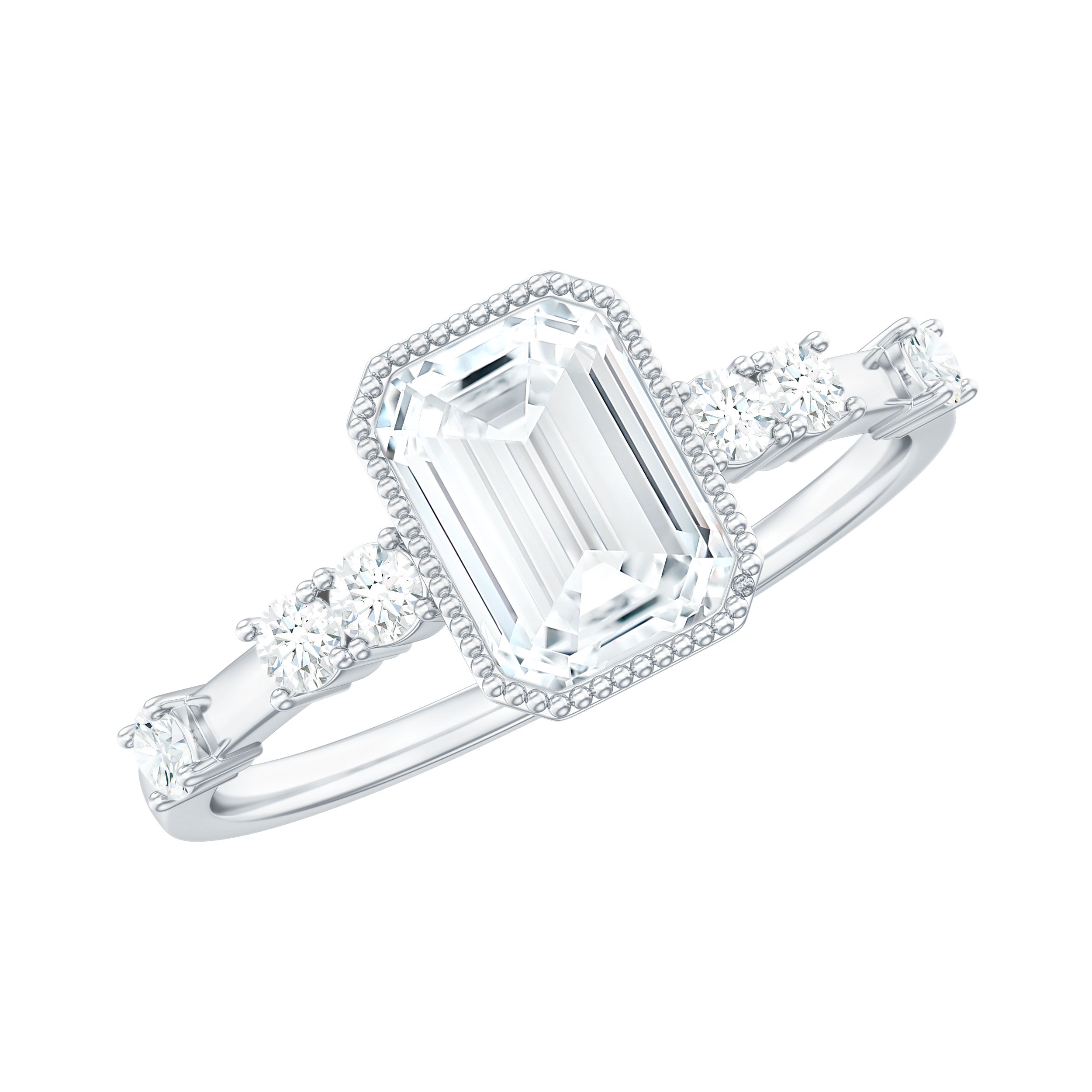 Womens Moissanite 6X8 mm Emerald Cut Engagement Ring in Bezel Setting