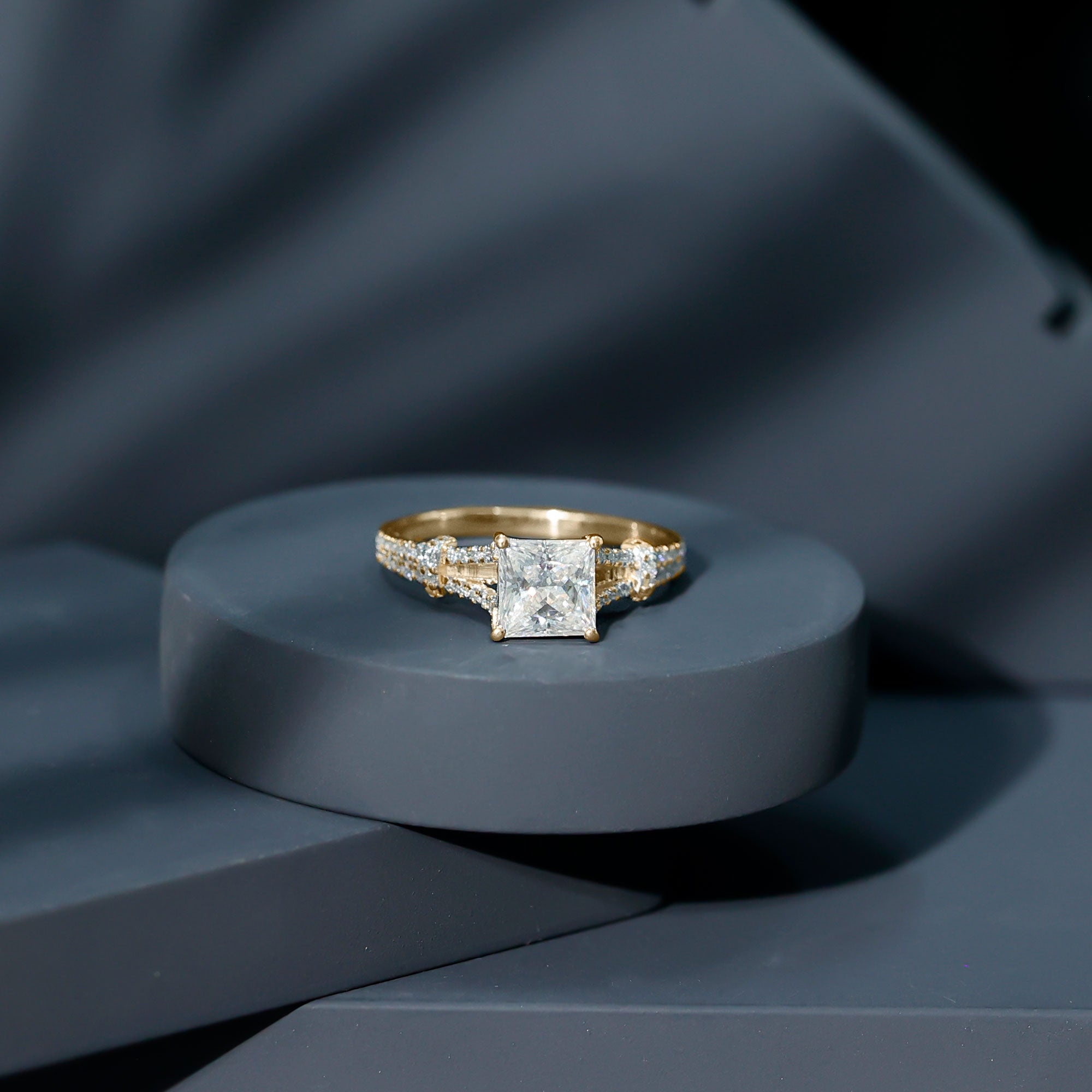 3 Carat Princess Cut Moissanite Solitaire Engagement Ring in Split Shank D-VS1 - Rosec Jewels