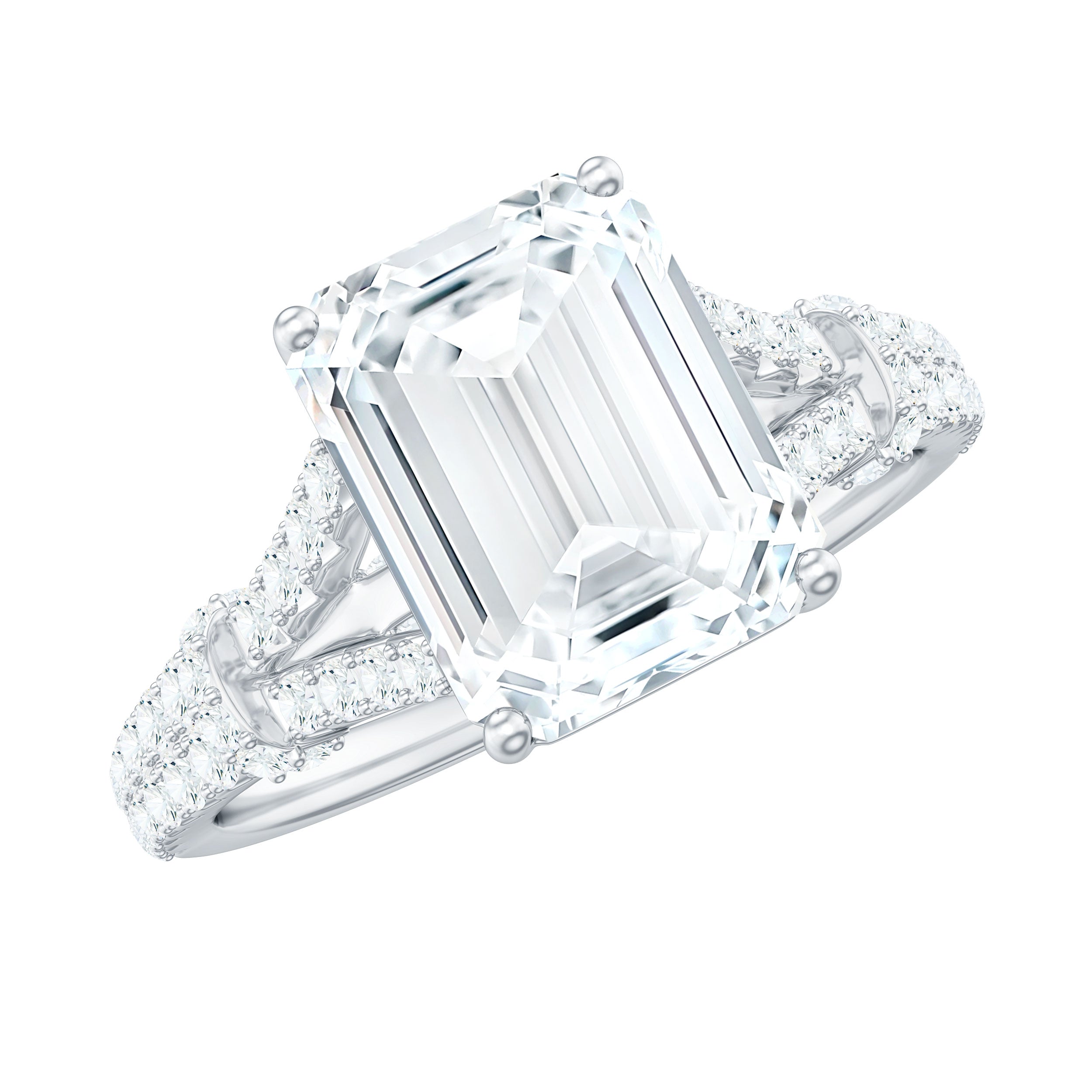 7x9 MM Emerald Cut Moissanite Split Shank Engagement Ring for Women