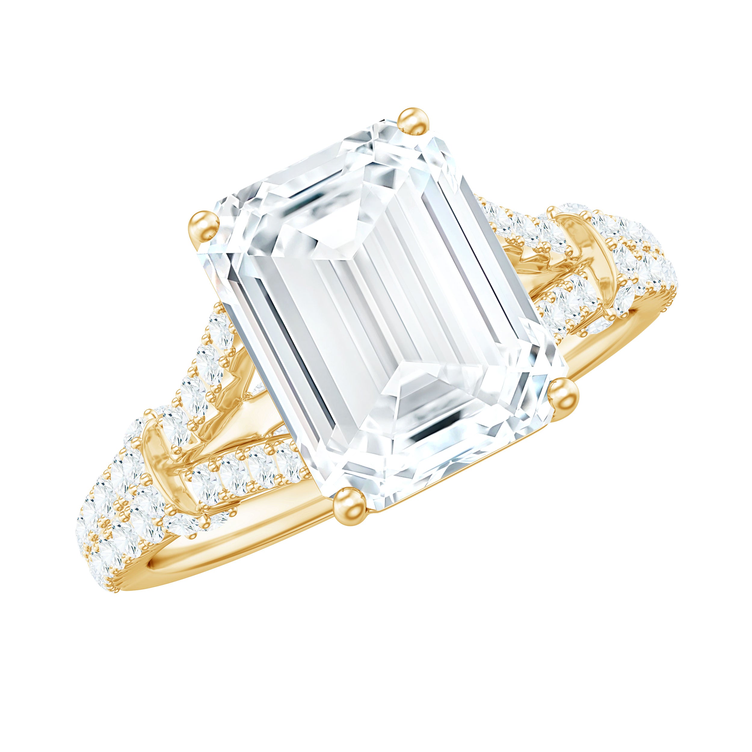 7x9 MM Emerald Cut Moissanite Split Shank Engagement Ring for Women D-VS1 - Rosec Jewels