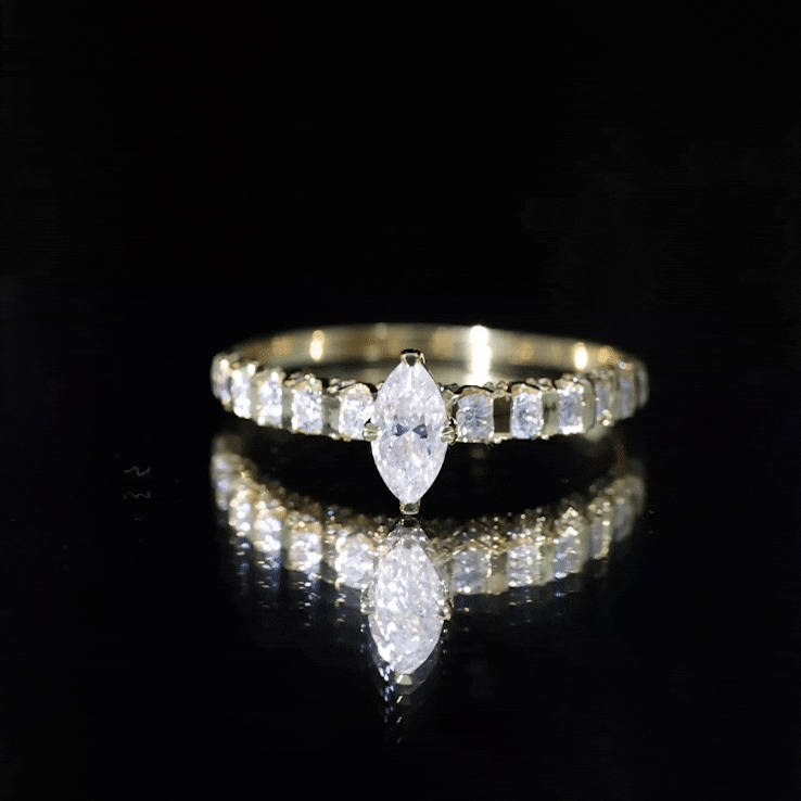 Rosec Jewels-Marquise Moissanite Solitaire Engagement Ring with Side Stones