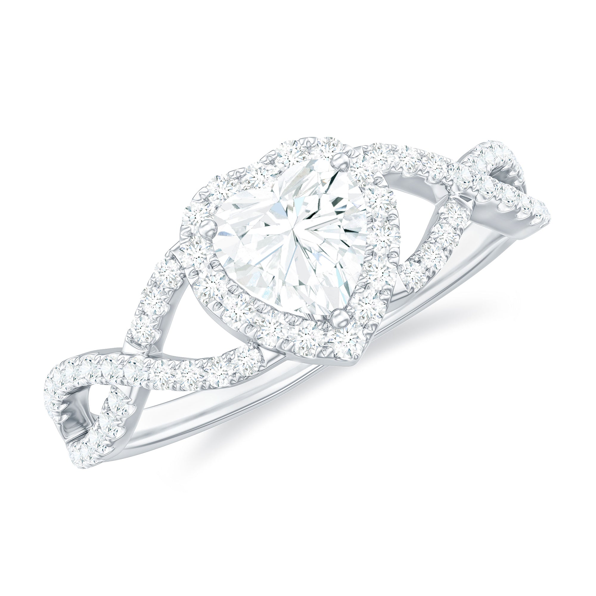 Heart Shape Moissanite Halo Engagement Ring with Infinity Band