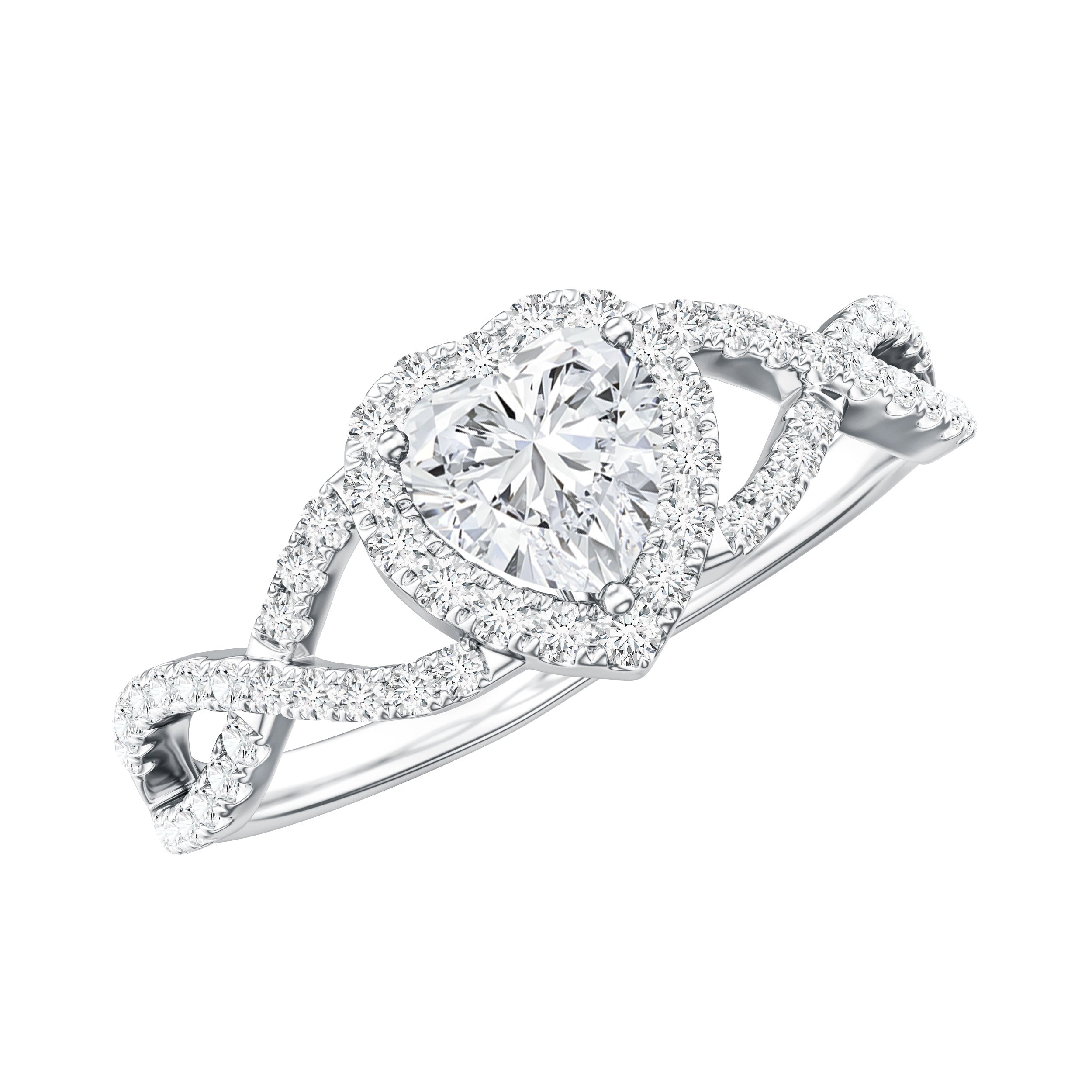 Heart Shape Moissanite Halo Engagement Ring with Infinity Band D-VS1 - Rosec Jewels