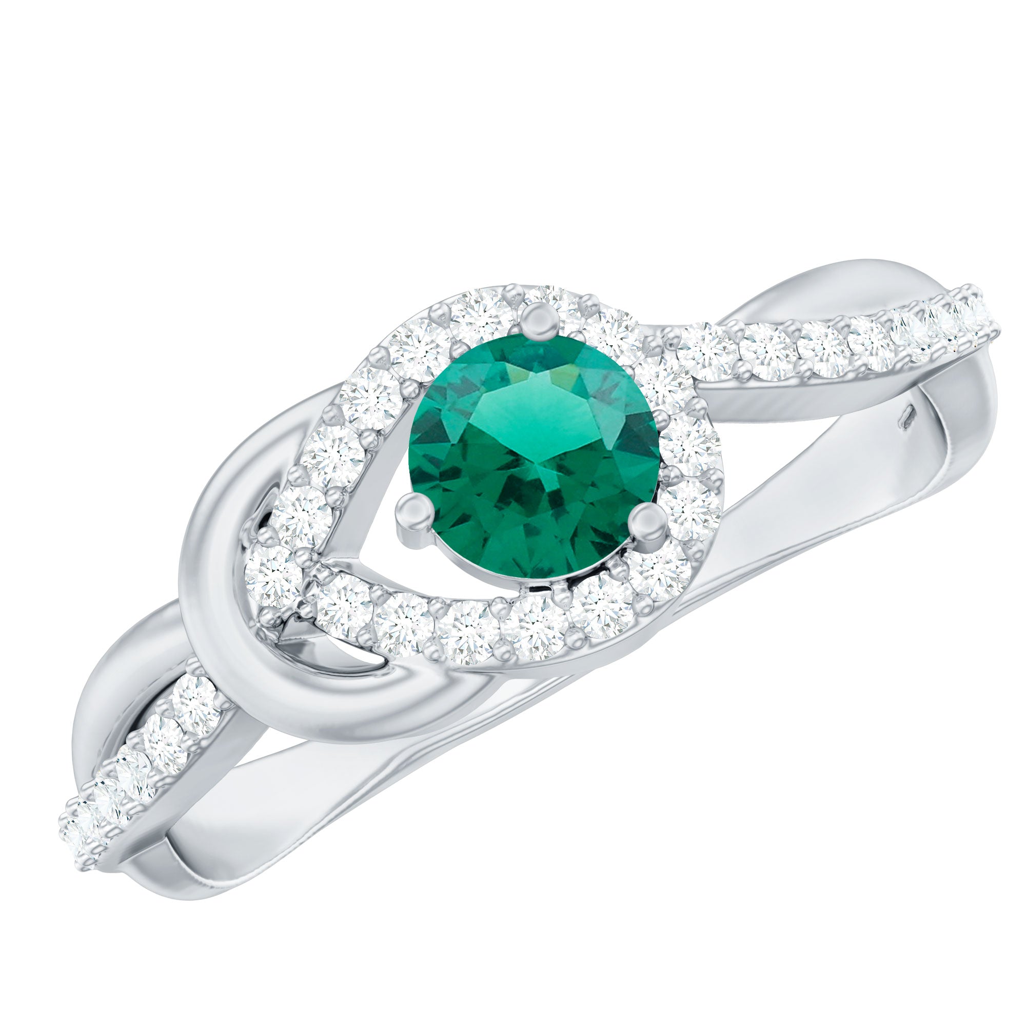 Rosec Jewels-Lab Created Emerald Infinity Promise Ring With Diamond