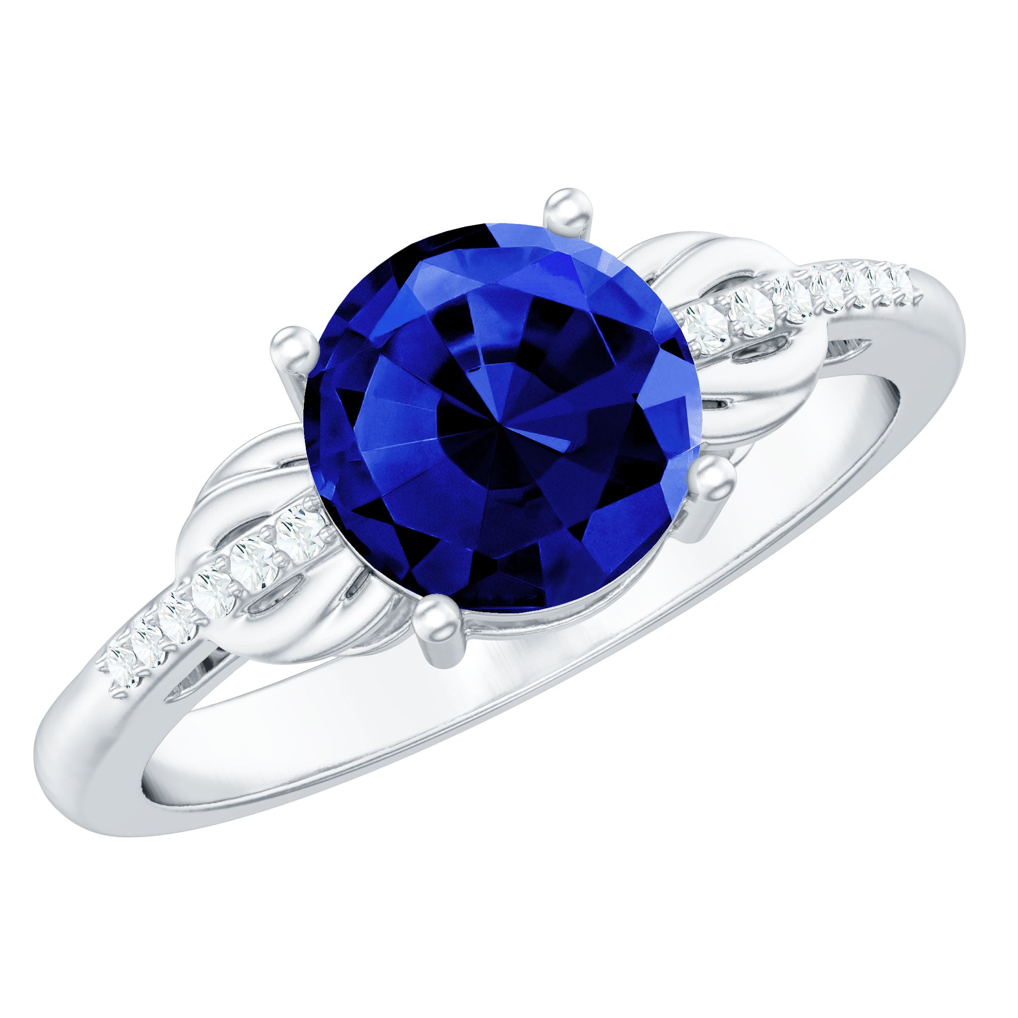 Certified 2.7 Carat Lab Grown Blue Sapphire Diamond Engagement Ring for Women AAAA - Rosec Jewels