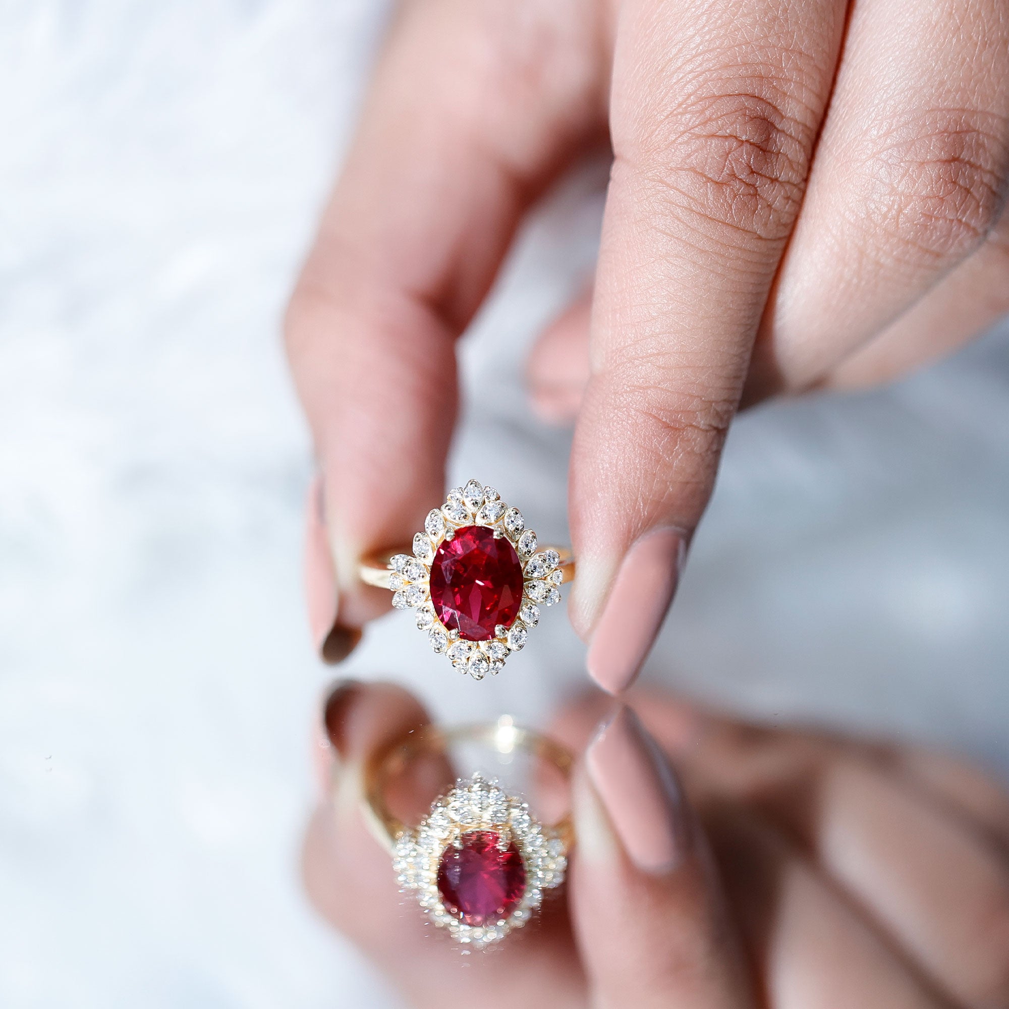 Vintage Inspired Lab Grown Ruby and Diamond Engagement Ring AAAA - Rosec Jewels