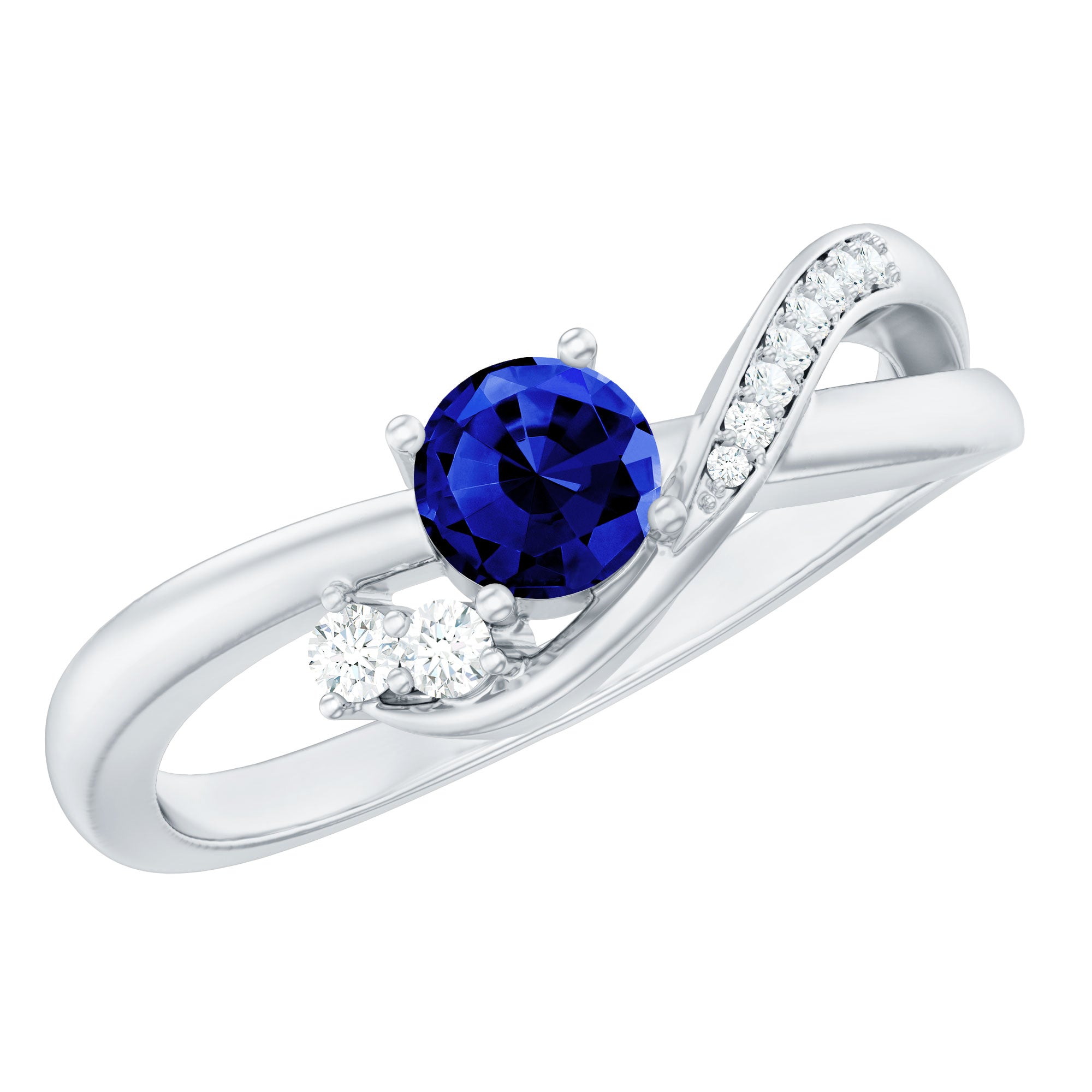 Certified 0.6 Carat Lab Grown Blue Sapphire Diamond Promise Ring for Women AAAA - Rosec Jewels