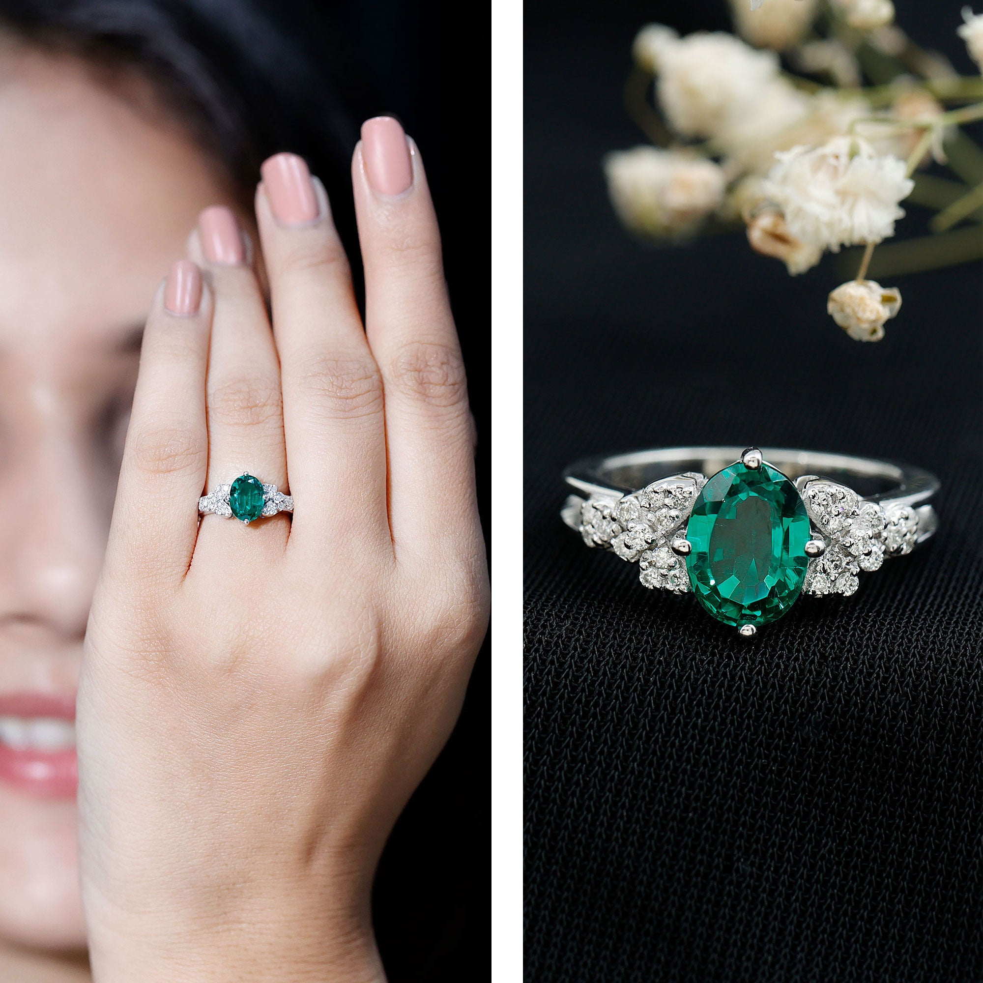 Rosec Jewels-Designer Lab Grown Emerald Engagement Ring