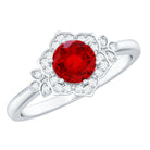 Lab Grown Ruby and Diamond Flower Engagement Ring AAAA - Rosec Jewels