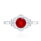 Lab Grown Ruby and Diamond Flower Engagement Ring AAAA - Rosec Jewels