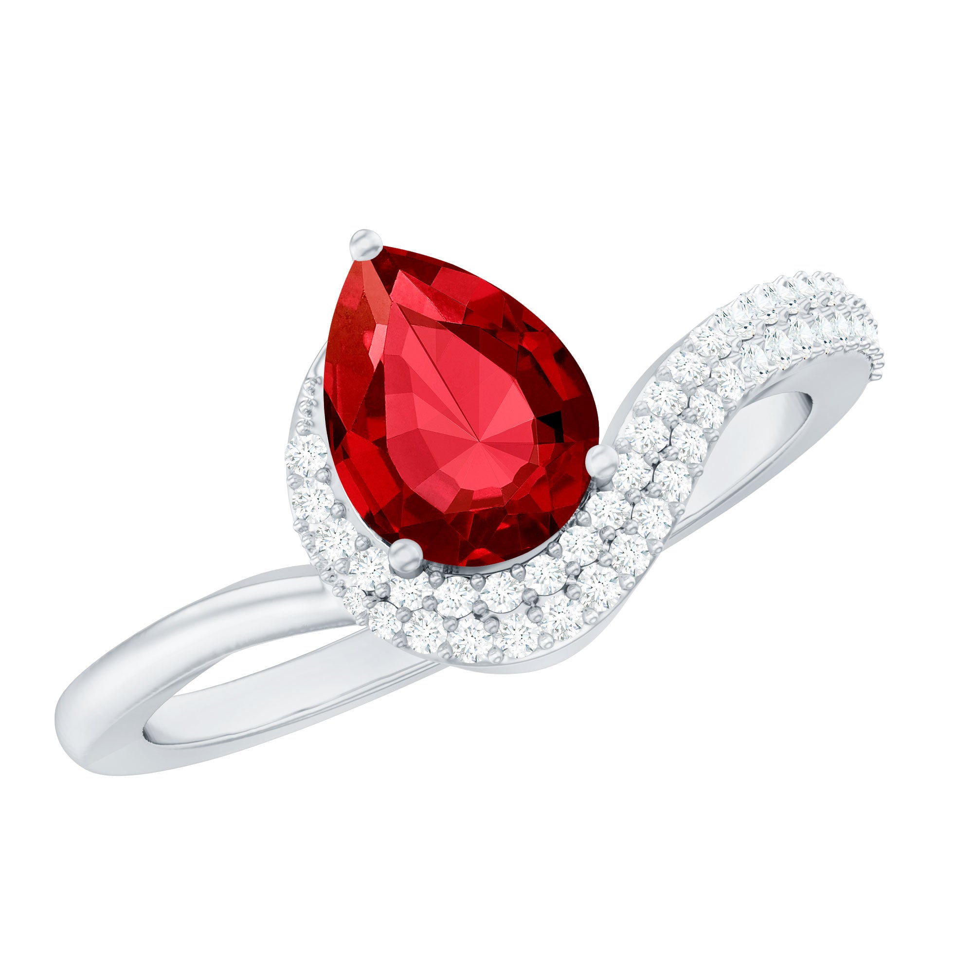 Rosec Jewels-Pear Shaped Lab Created Ruby and Diamond Designer Engagement Ring