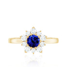 Natural Inspired 0.6 Carat Lab Grown Blue Sapphire Engagement Ring with Diamond Halo AAAA - Rosec Jewels